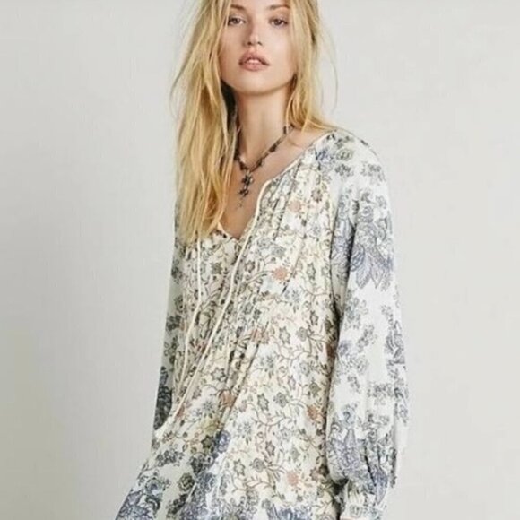 Free People Dress Peasant Cottagecore Boho Blue XS - Picture 1 of 12